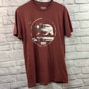 Levi's‎ Shirt Mens Medium California Bear Logo Red Short Sleeve
